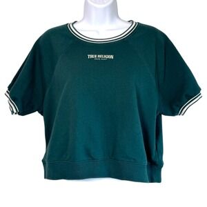 True‎ Religion Womens Shrunken Ringer Cropped Crewneck Sweatshirt Size XL Y2K